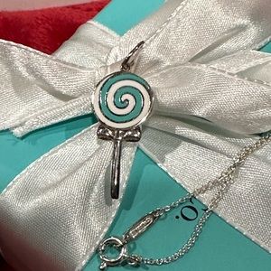 Tiffany & Co. blue enameled lollipop charm with 18" chain